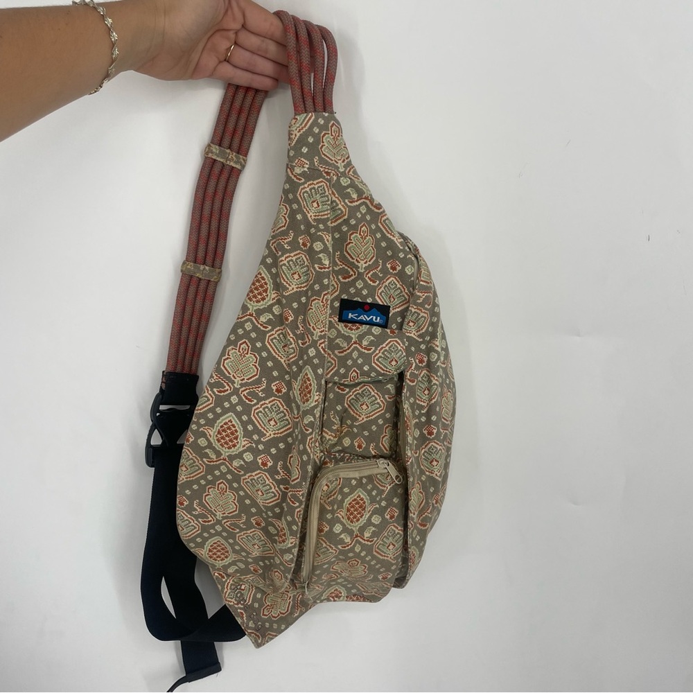 Kavu Patterned Sling Bag in Olive Green and Rust
